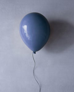 Blue glossy ceramic balloon sculpture handmade for wall, ceiling installation