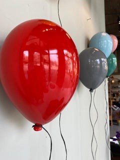 Deep Red glossy ceramic balloon sculpture handmade for wall, ceiling