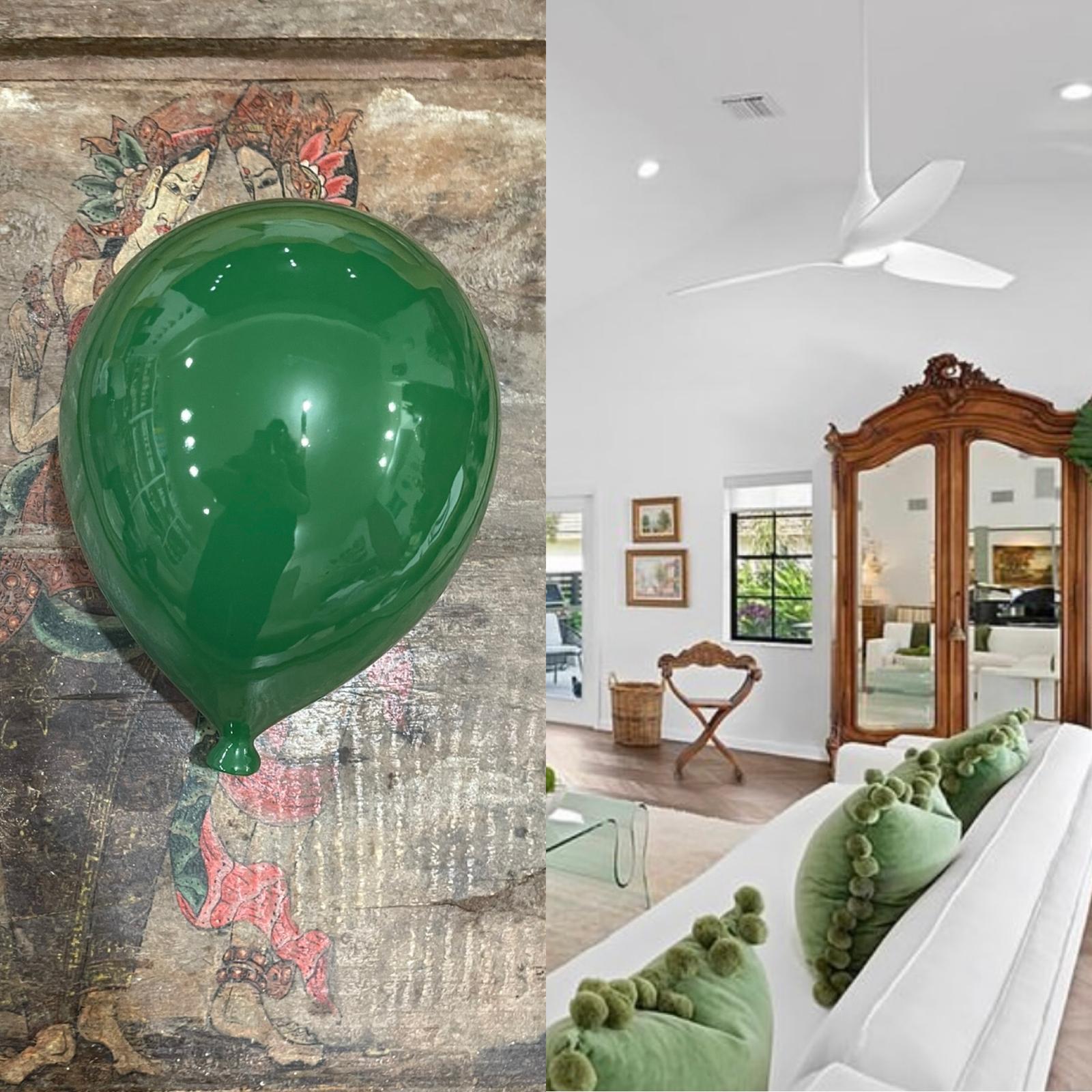 Forest Green ceramic balloon sculpture handmade for wall, ceiling -Medium size For Sale 4