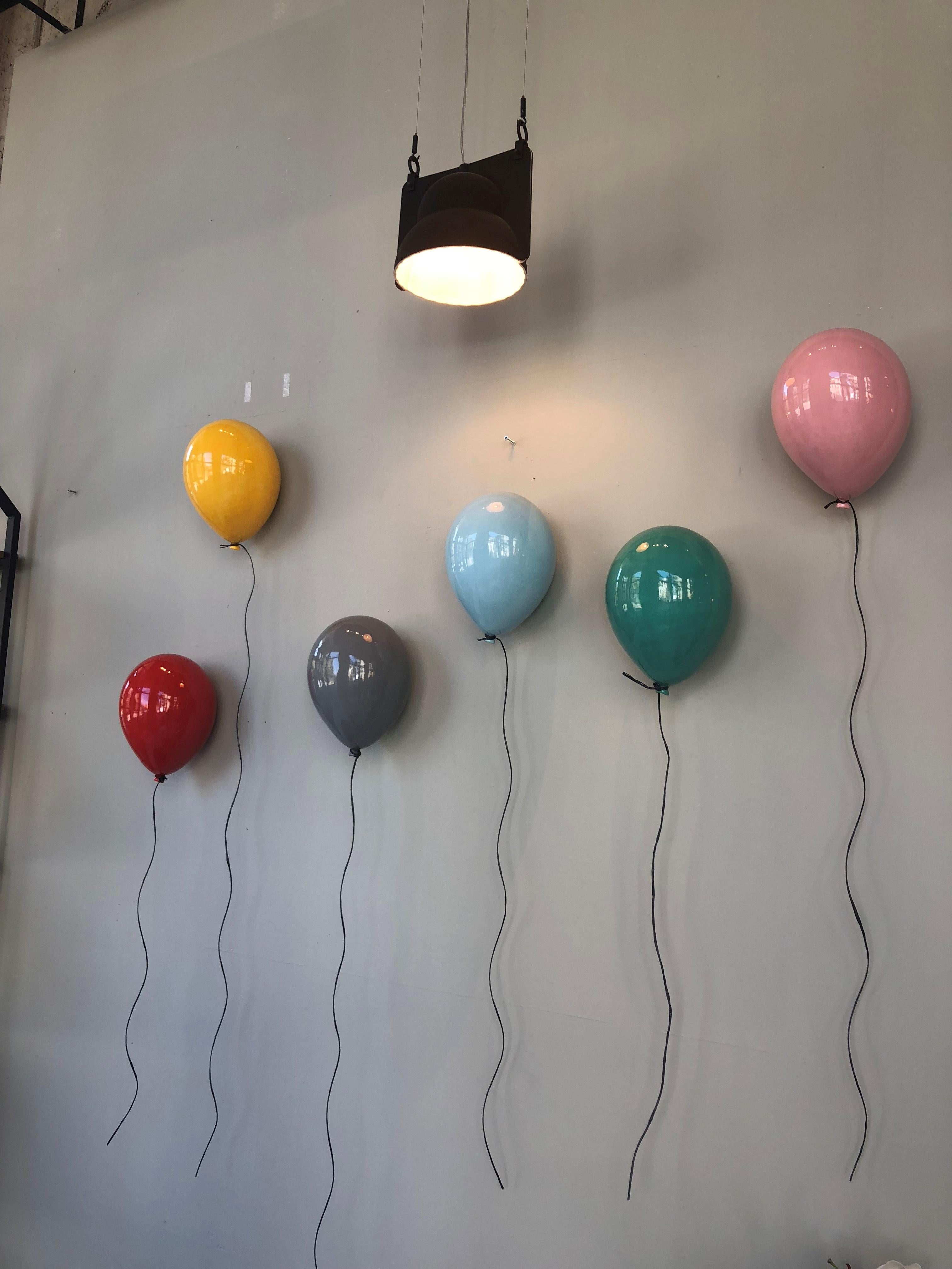 Latte glossy ceramic balloon sculpture handmade for wall, ceiling installation - Contemporary Sculpture by ArtArsouf
