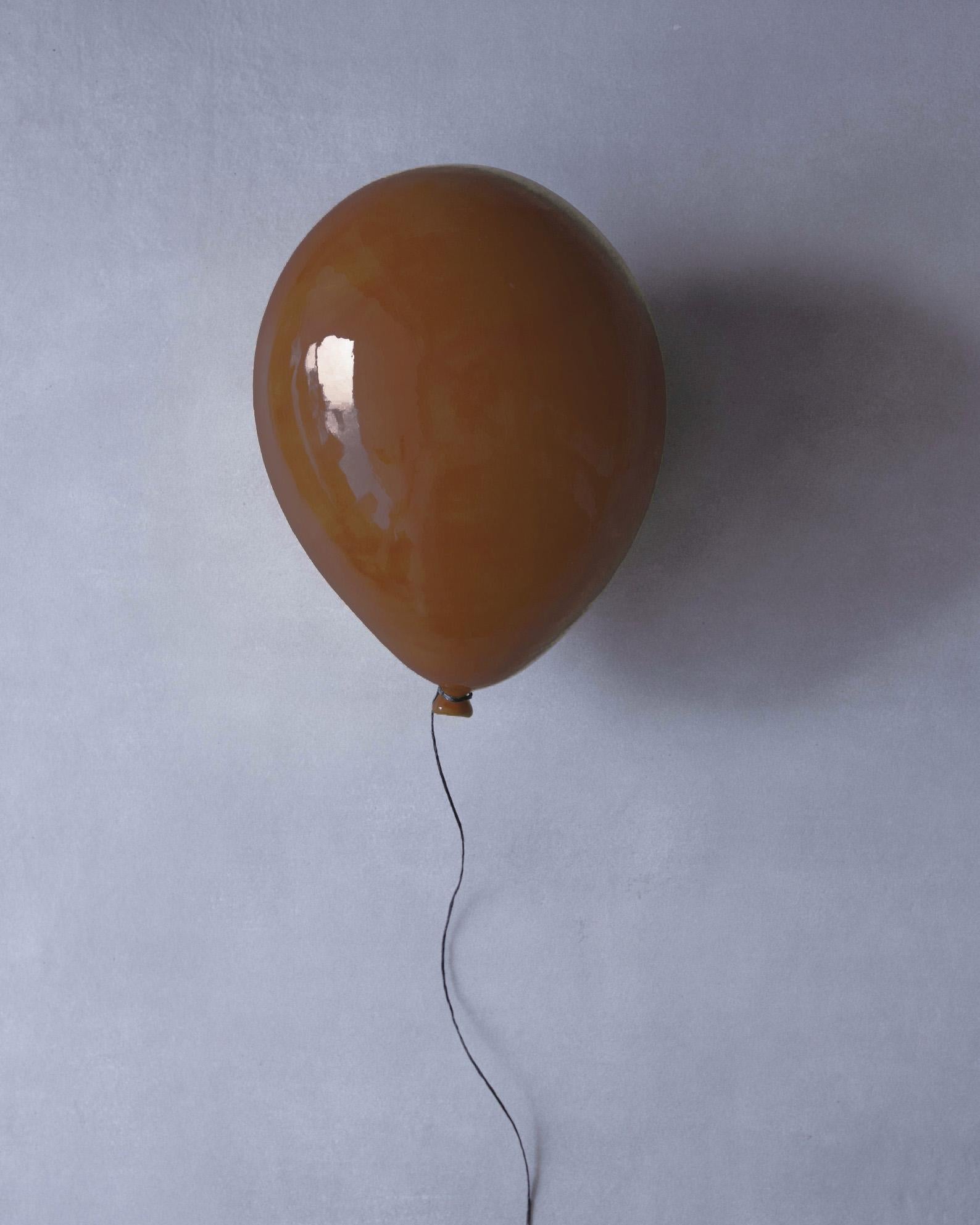 ArtArsouf Figurative Sculpture - Latte glossy ceramic balloon sculpture handmade for wall, ceiling installation