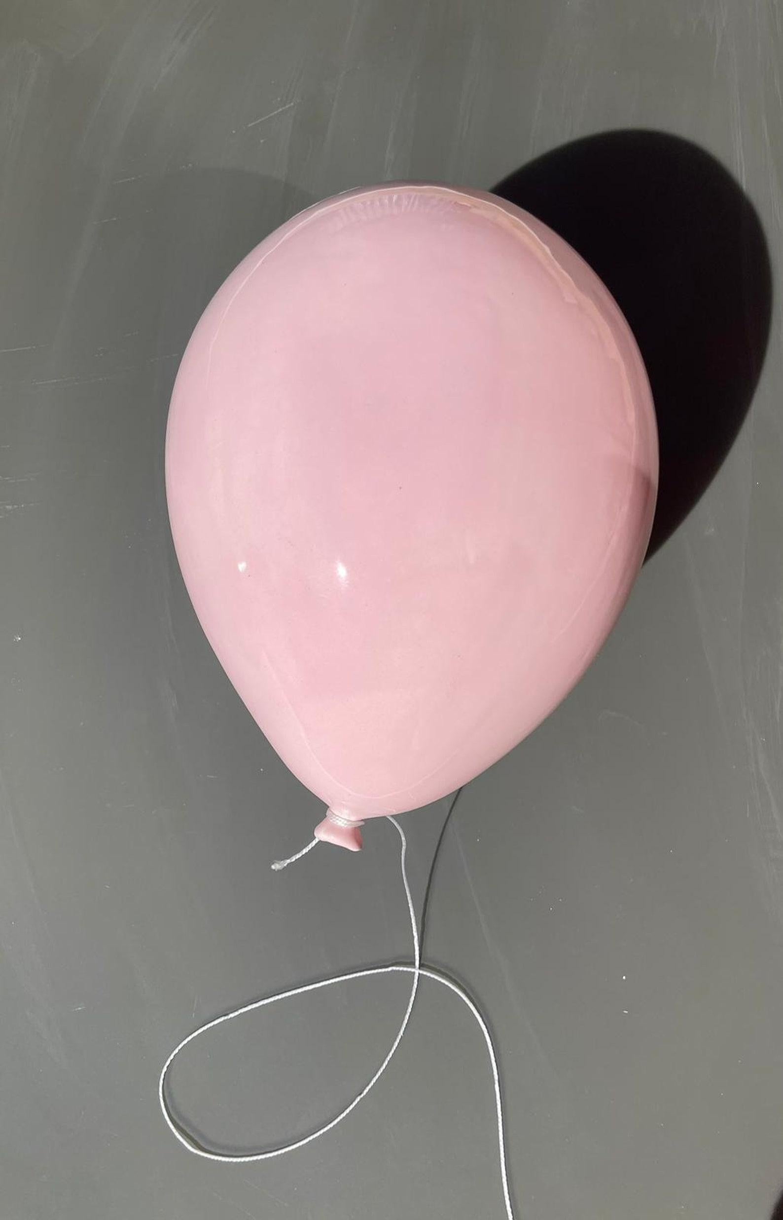 Light Pink glossy ceramic balloon sculpture handmade for wall, ceiling - Sculpture by ArtArsouf