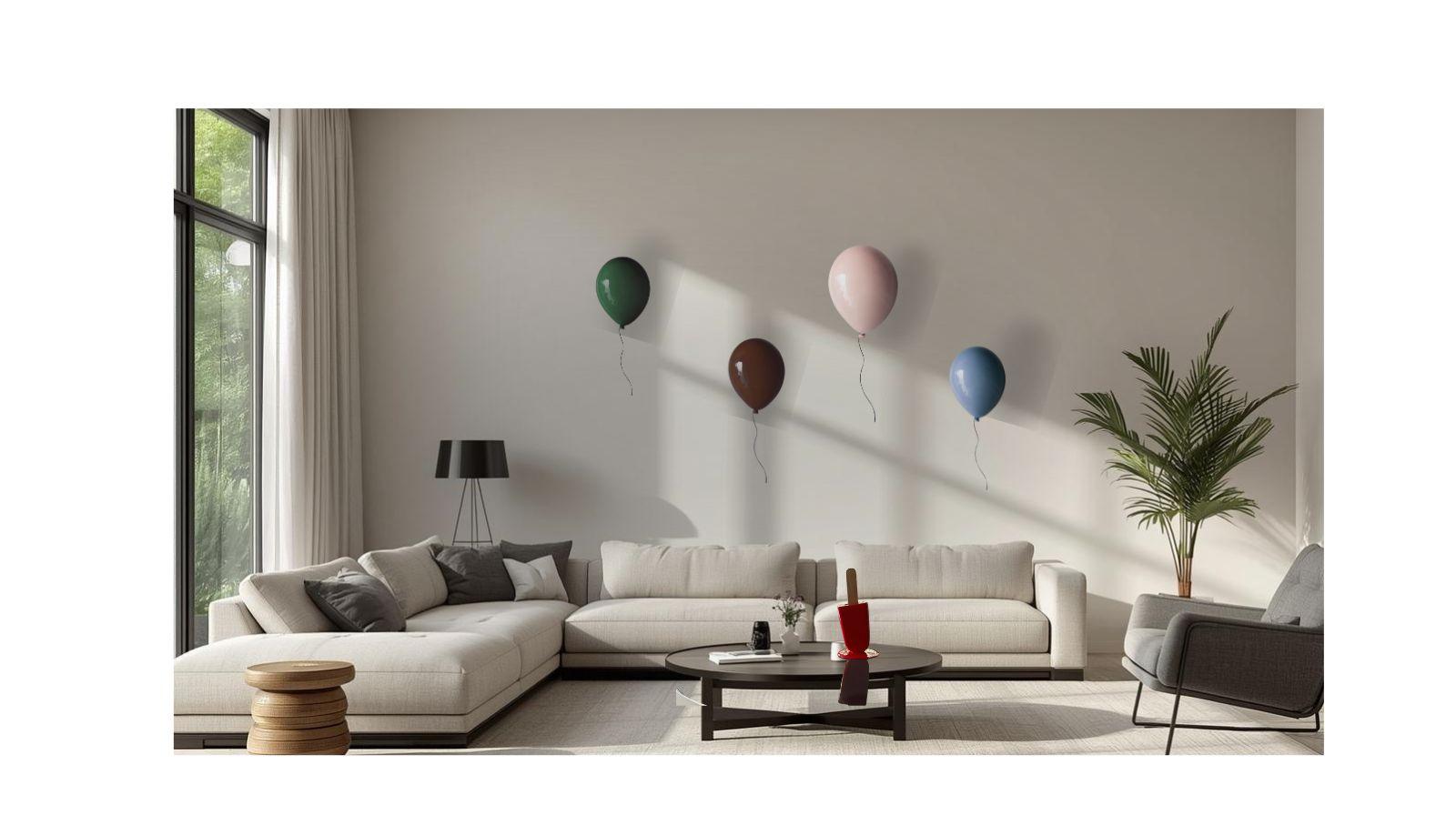 Red Polka Dot glossy ceramic balloon sculpture handmade for wall -  Medium size 7