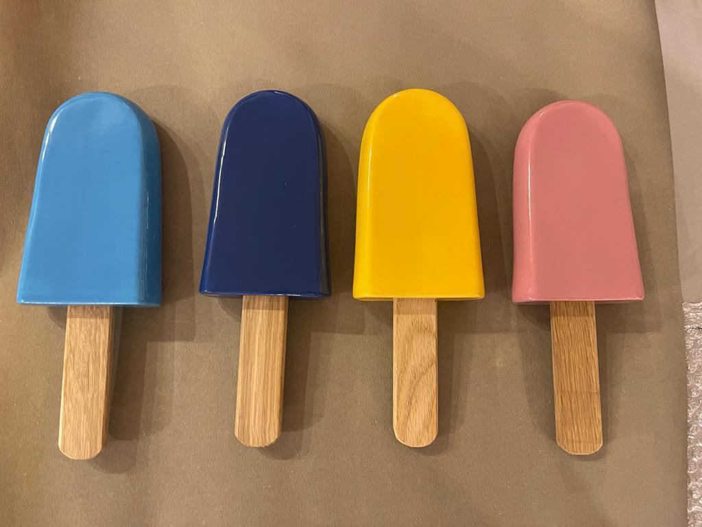 Set of 5 Glossy ceramic popsicles wall hanging. choose your color - Gray Abstract Sculpture by ArtArsouf