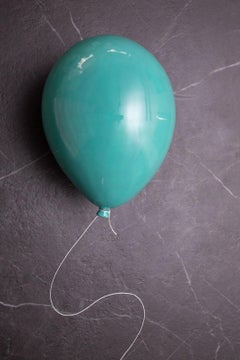Turquoise glossy ceramic balloon sculpture handmade for wall, ceiling