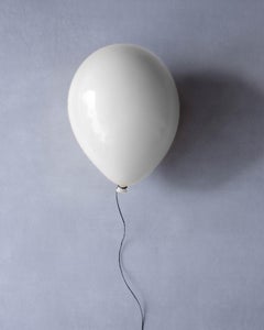 White glossy ceramic balloon sculpture handmade for wall, ceiling installation