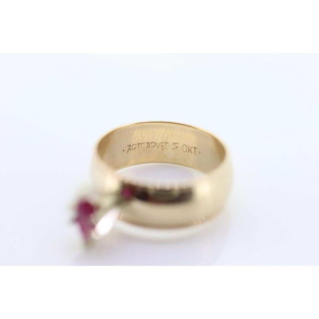 ARTCARVED 10k Gold Natural Ruby Ring. Art carved marquise RUBY engagement ring. For Sale 7