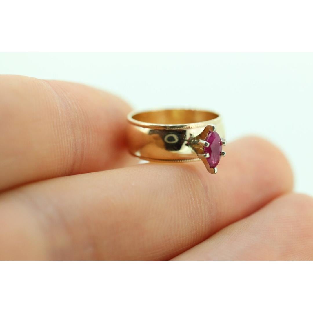 ARTCARVED 10k Gold Natural Ruby Ring. Art carved marquise RUBY engagement ring. For Sale 3
