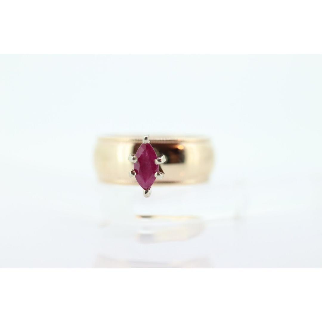 ARTCARVED 10k Gold Natural Ruby Ring. Art carved marquise RUBY engagement ring. For Sale 5