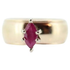 ARTCARVED 10k Gold Natural Ruby Ring. Art carved marquise RUBY engagement ring.