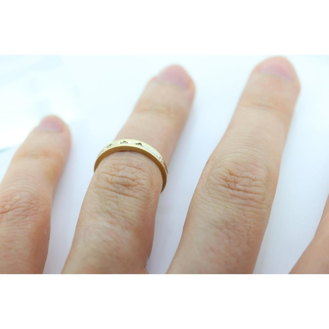 ARTCARVED 14k Gold Diamond Band. Art carved engraved textured band. Jr Wood Art For Sale 1