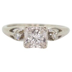 ARTCARVED 14k Gold Diamond Ring. Art carved square cathedral engagement ring.