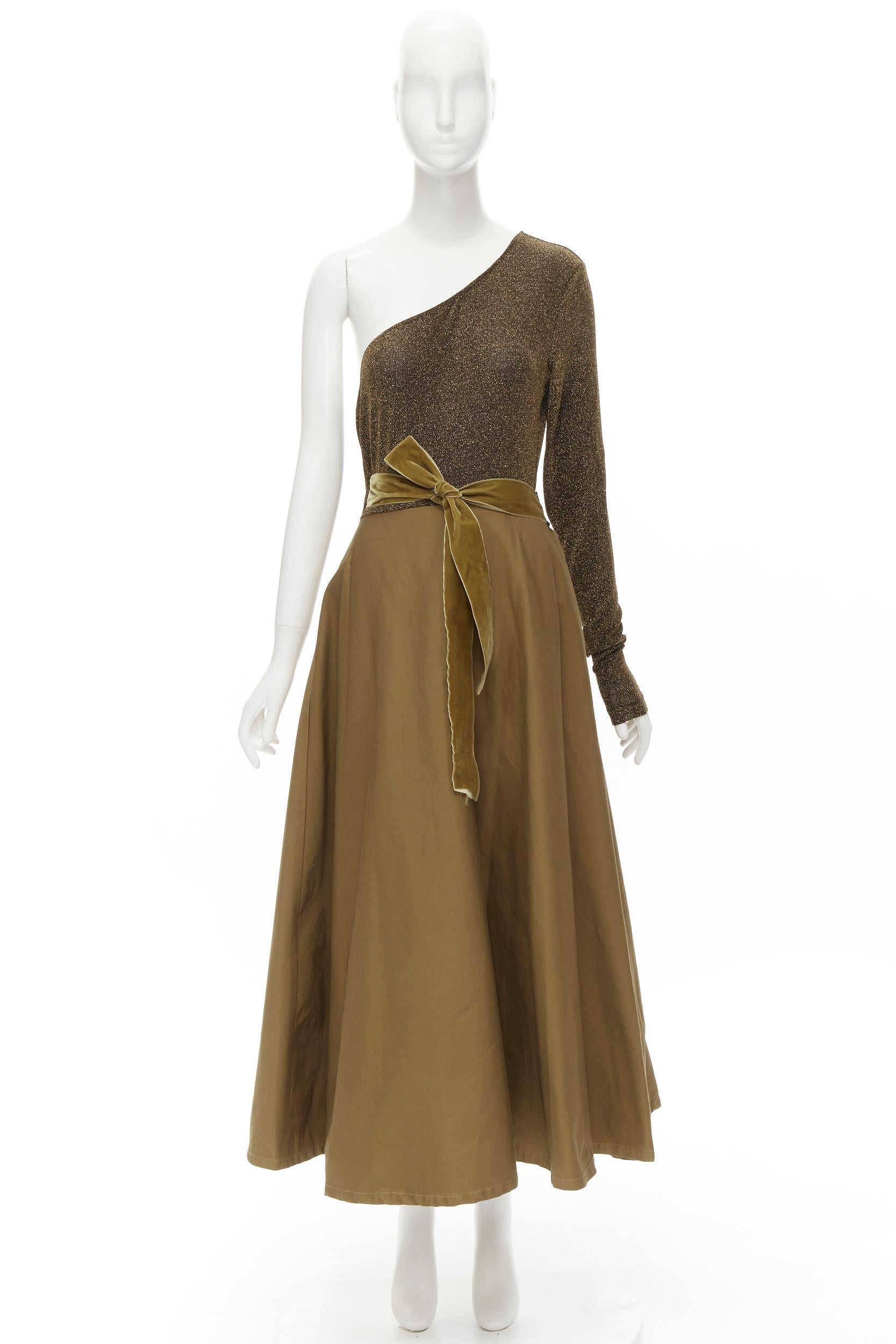 ARTCLUB Casa Miller gold lurex brown cotton twill wrap maxi dress M For Sale 5