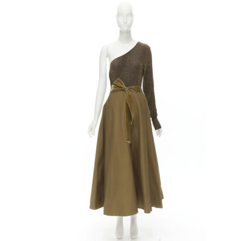 ARTCLUB Casa Miller gold lurex brown cotton twill wrap maxi dress M For Sale 5