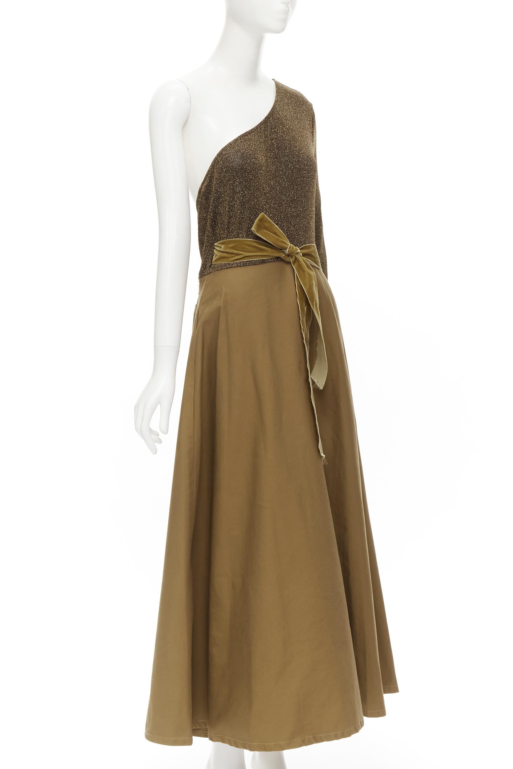 Brown ARTCLUB Casa Miller gold lurex brown cotton twill wrap maxi dress M For Sale