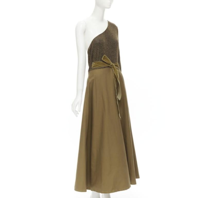 Brown ARTCLUB Casa Miller gold lurex brown cotton twill wrap maxi dress M For Sale