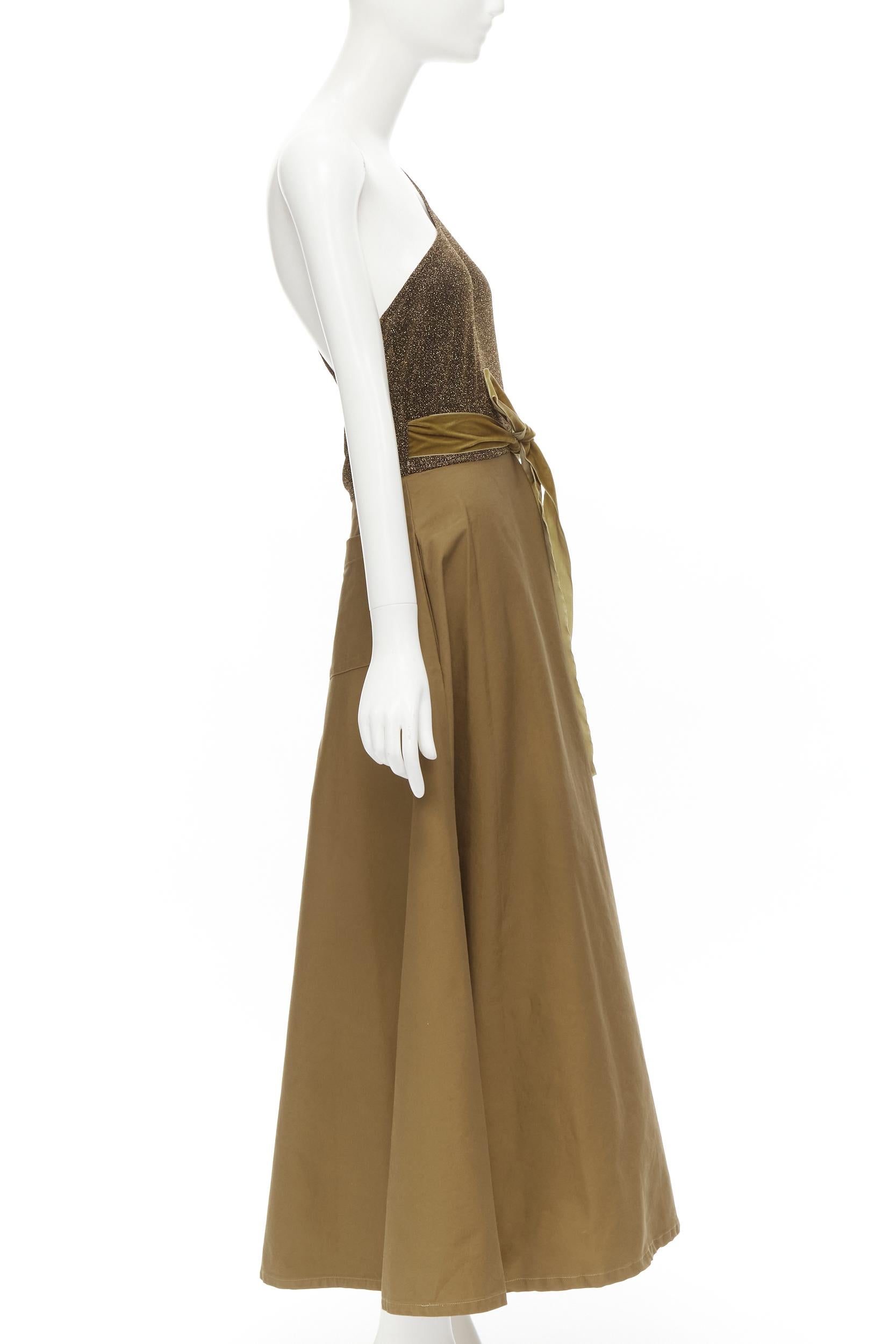 ARTCLUB Casa Miller gold lurex brown cotton twill wrap maxi dress M In Excellent Condition For Sale In Hong Kong, NT