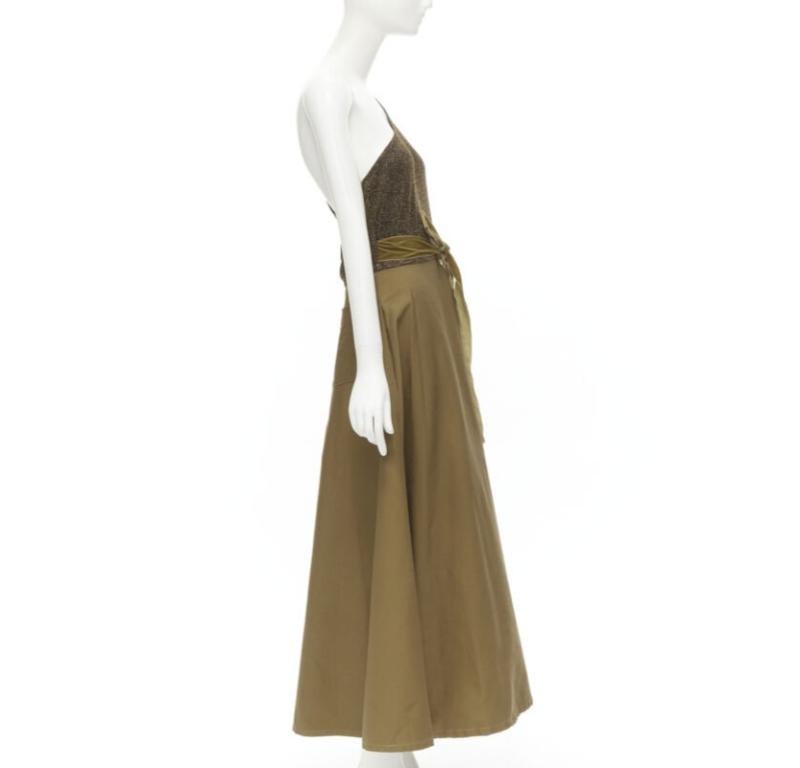 ARTCLUB Casa Miller gold lurex brown cotton twill wrap maxi dress M In Excellent Condition For Sale In Hong Kong, NT