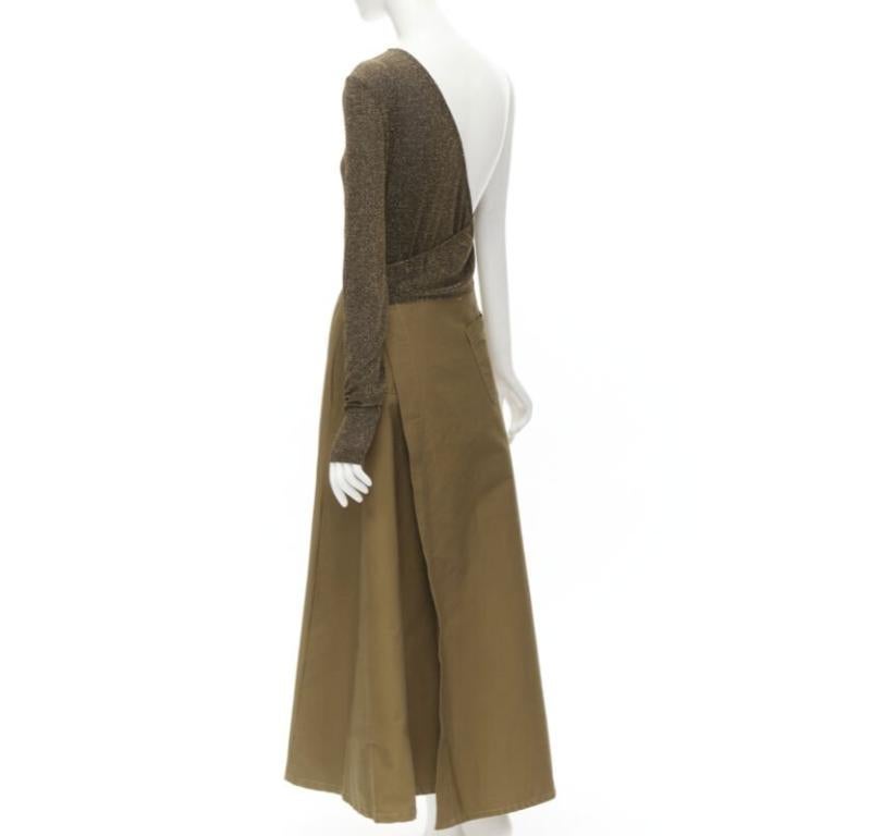 Women's ARTCLUB Casa Miller gold lurex brown cotton twill wrap maxi dress M For Sale