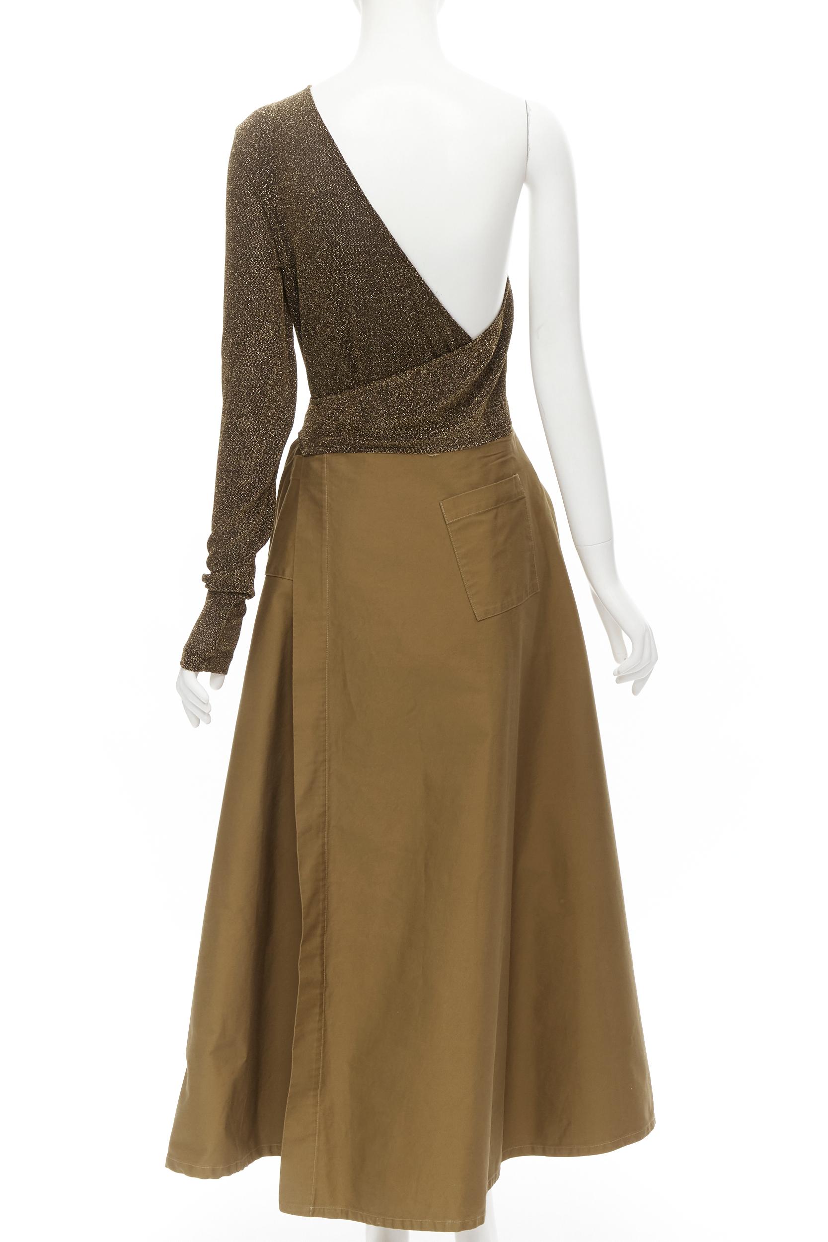 ARTCLUB Casa Miller gold lurex brown cotton twill wrap maxi dress M For Sale 1