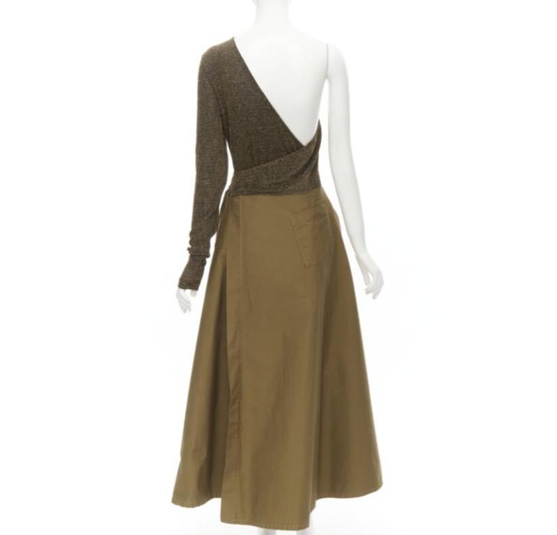 ARTCLUB Casa Miller gold lurex brown cotton twill wrap maxi dress M For Sale 1