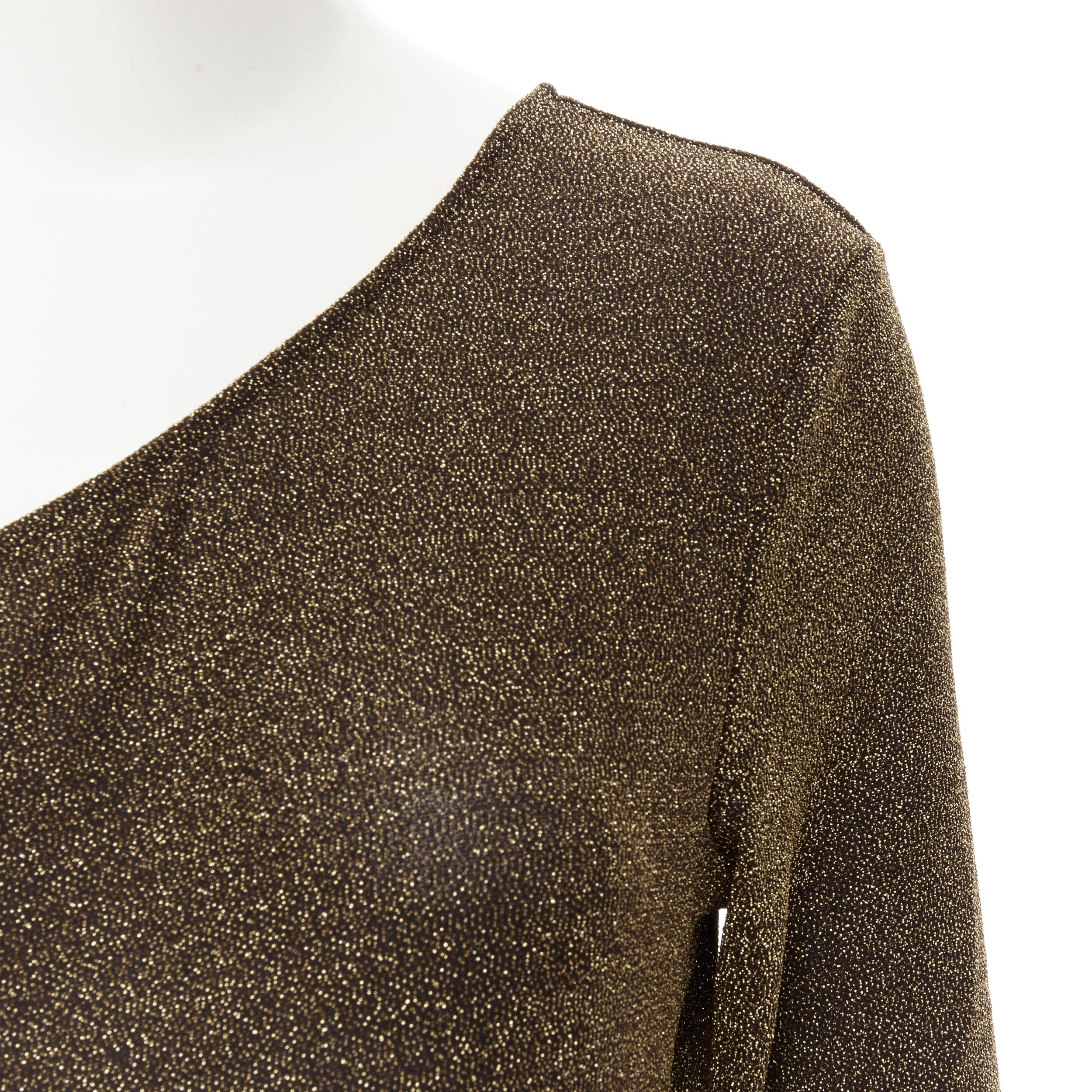 ARTCLUB Casa Miller gold lurex brown cotton twill wrap maxi dress M For Sale 3