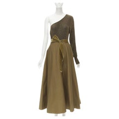 ARTCLUB Casa Miller gold lurex brown cotton twill wrap maxi dress M
