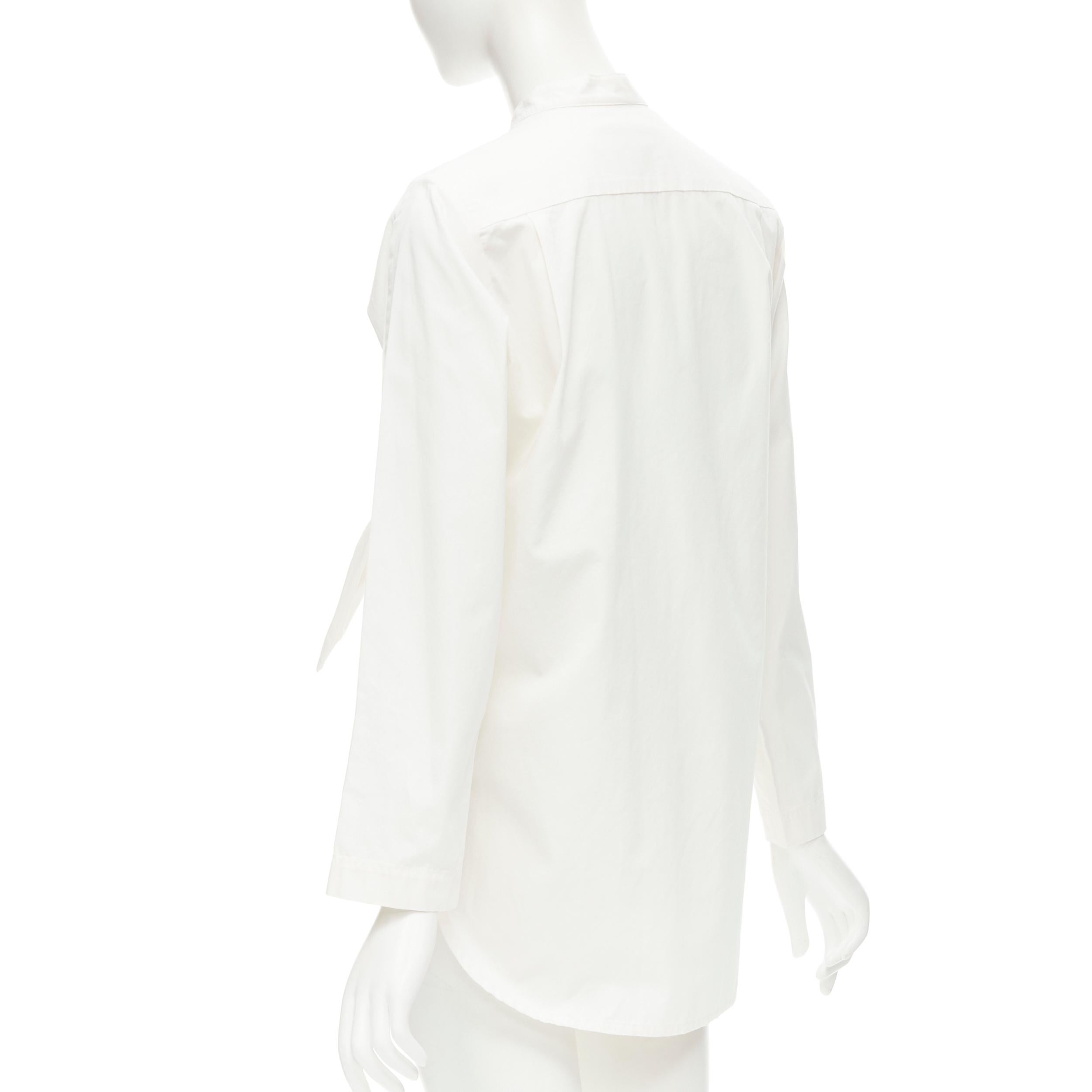 ARTCLUB Narciso white upcycled cotton Oxford slit sleeves tie front shirt S en vente 1