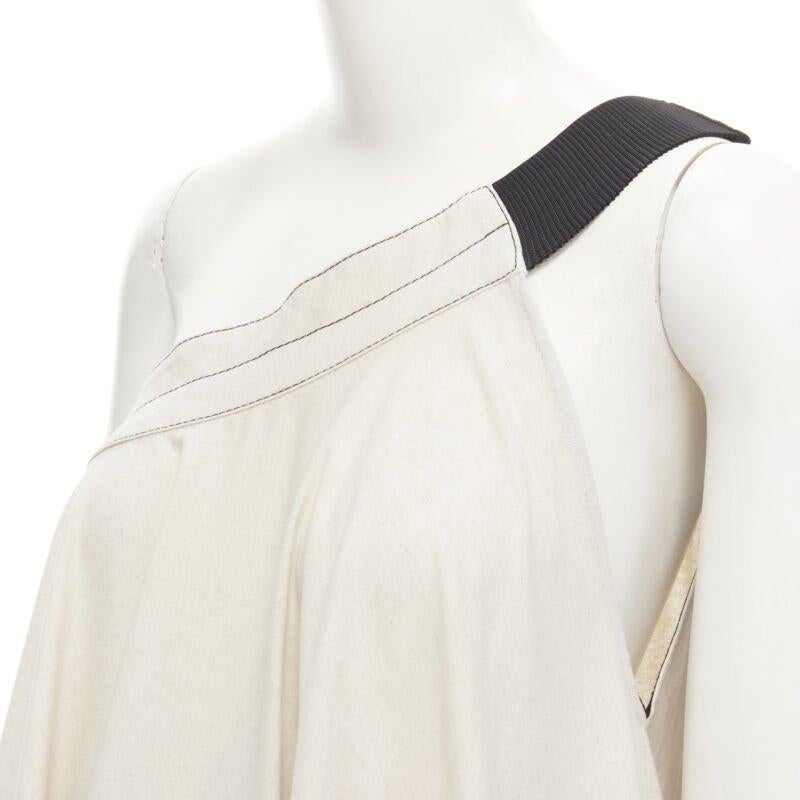 ARTCLUB natural beige 100% linen black one shoulder tent dress  S 2