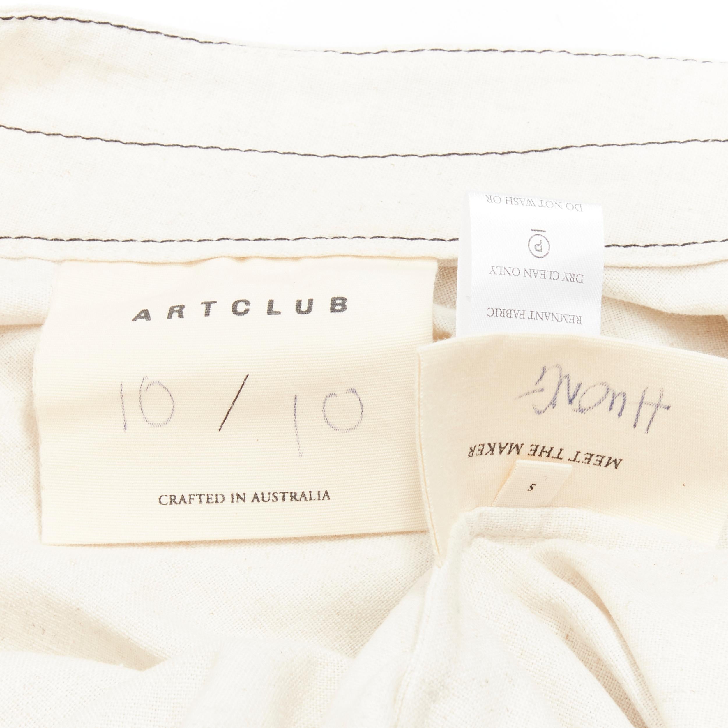 ARTCLUB natural beige 100% linen black one shoulder tent dress  S For Sale 3