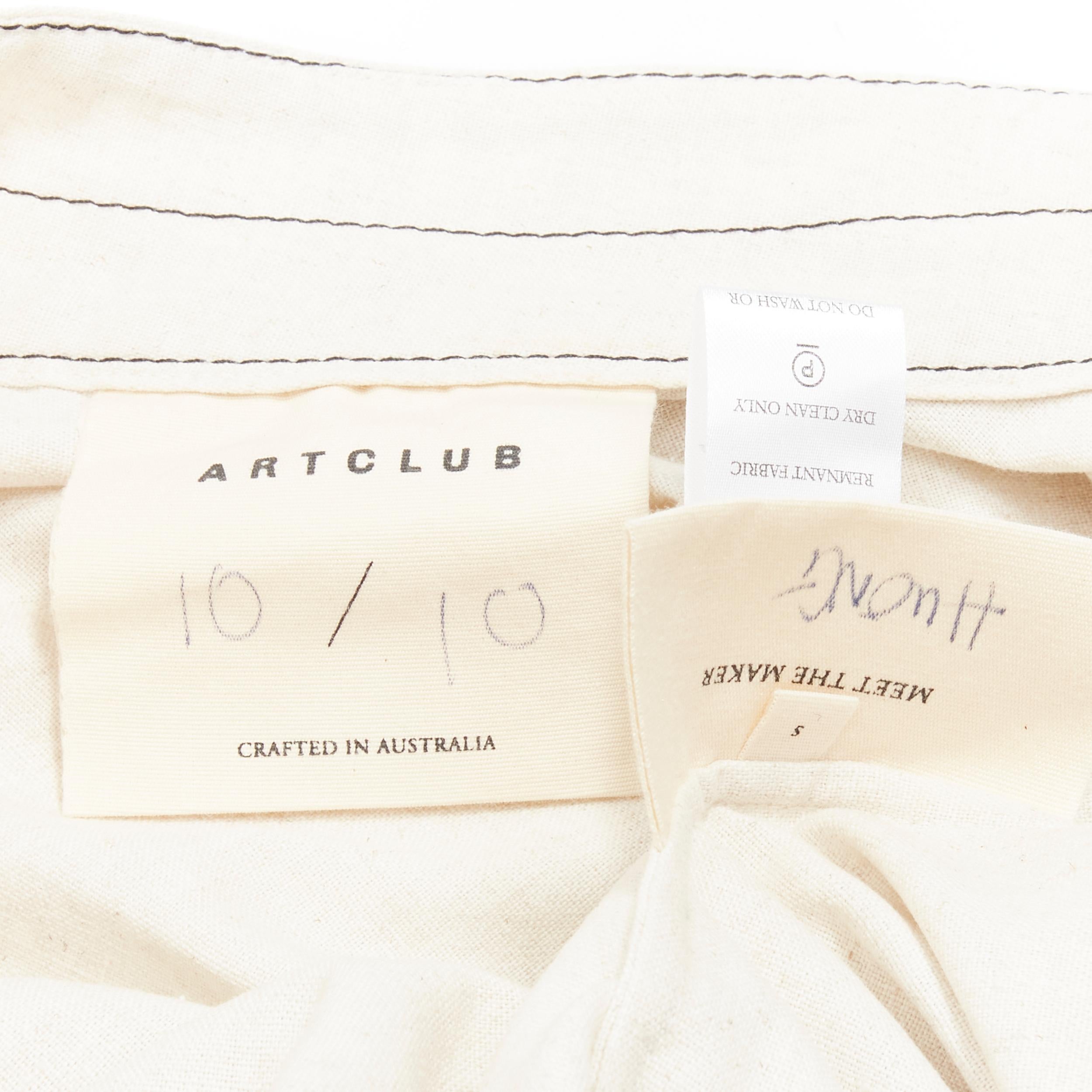 ARTCLUB natural beige 100% linen black one shoulder tent dress  S 3