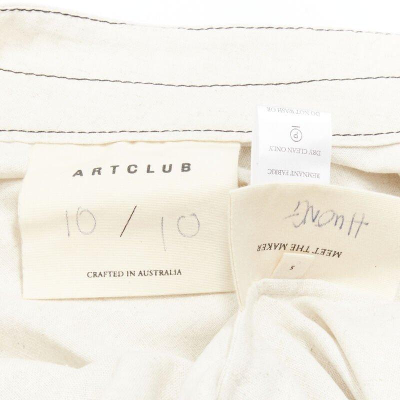 ARTCLUB natural beige 100% linen black one shoulder tent dress  S 4