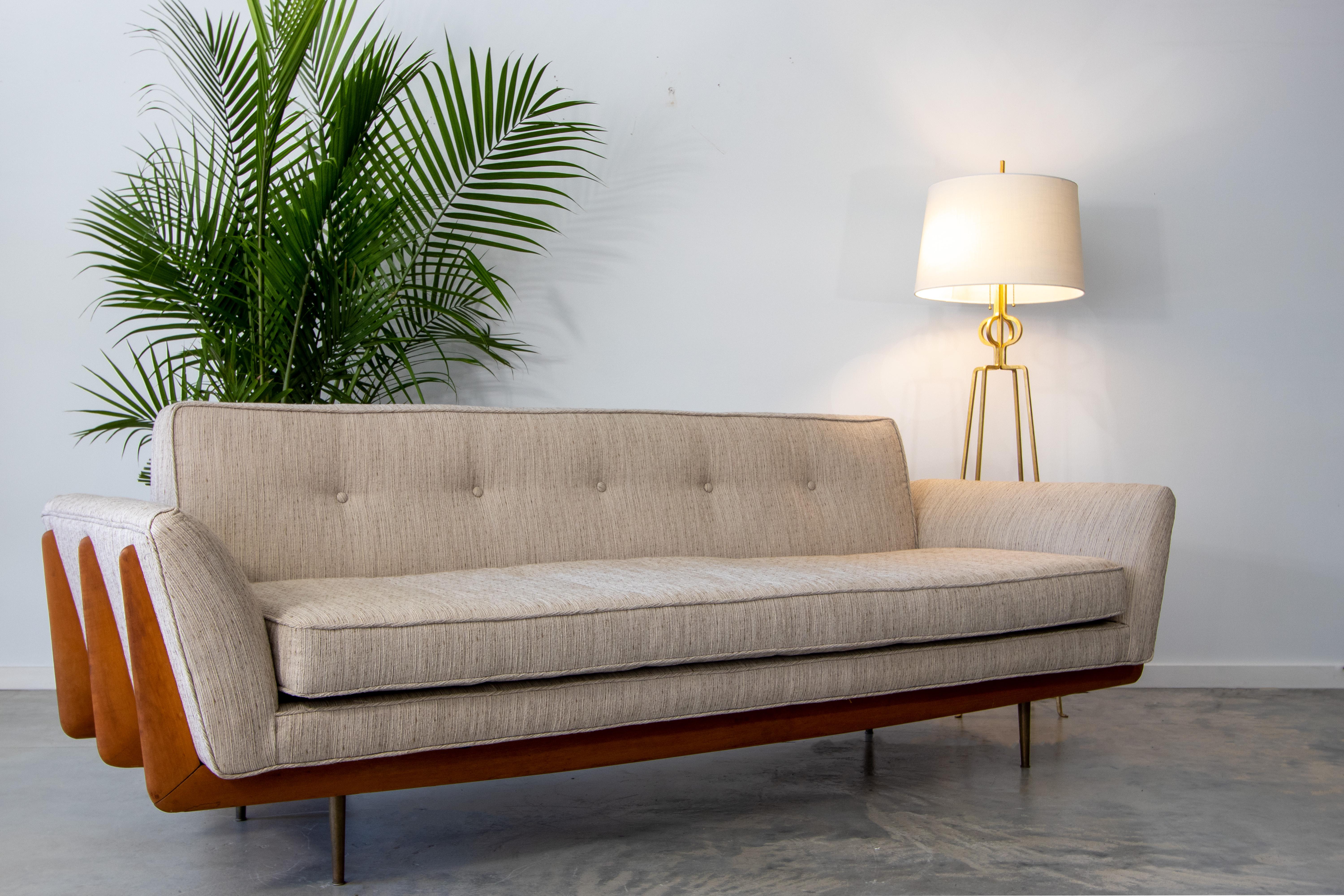 Artcraft Mid-Century Modern Sofa After T.H. Robsjohn Gibbings with Brass Legs In Good Condition In St.Petersburg, FL