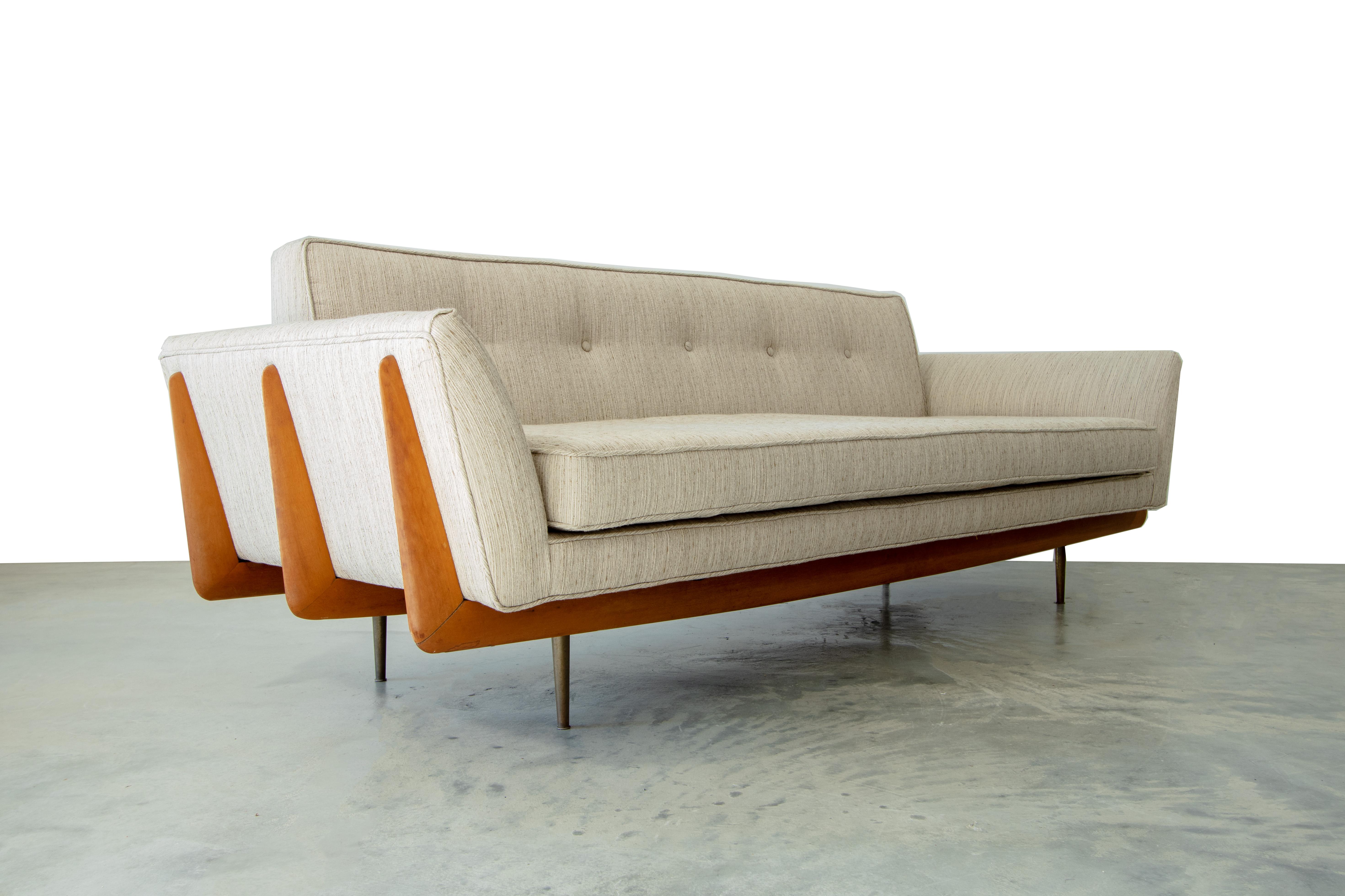 Artcraft Mid-Century Modern Sofa After T.H. Robsjohn Gibbings with Brass Legs 1