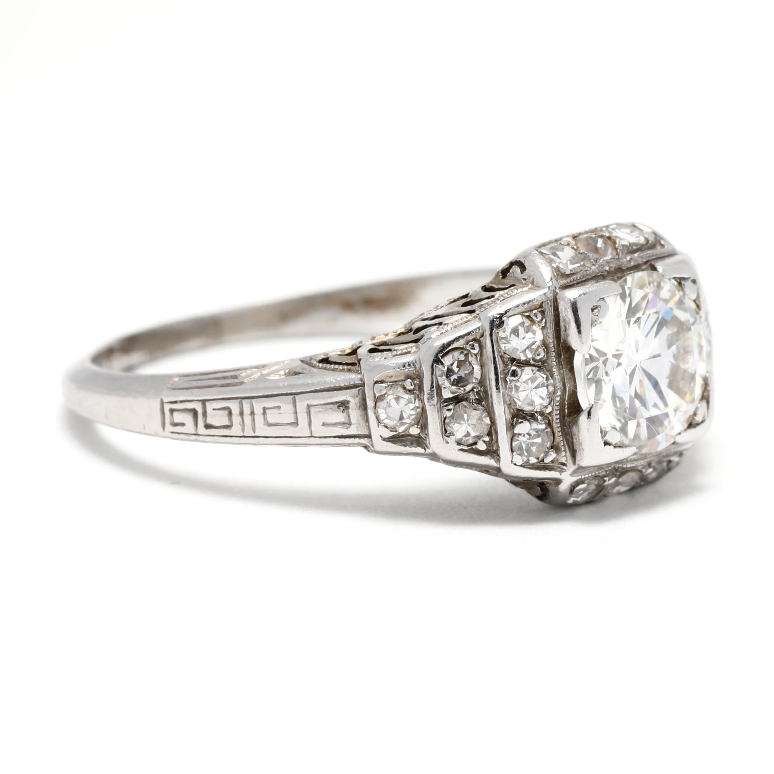 This stunning Art Deco 0.88ctw Old European Cut Diamond Engagement Ring is crafted in Platinum and is a size 6.25. This one-of-a-kind antique engagement ring features a beautiful Old European Cut diamond set in a classic four-prong setting. The