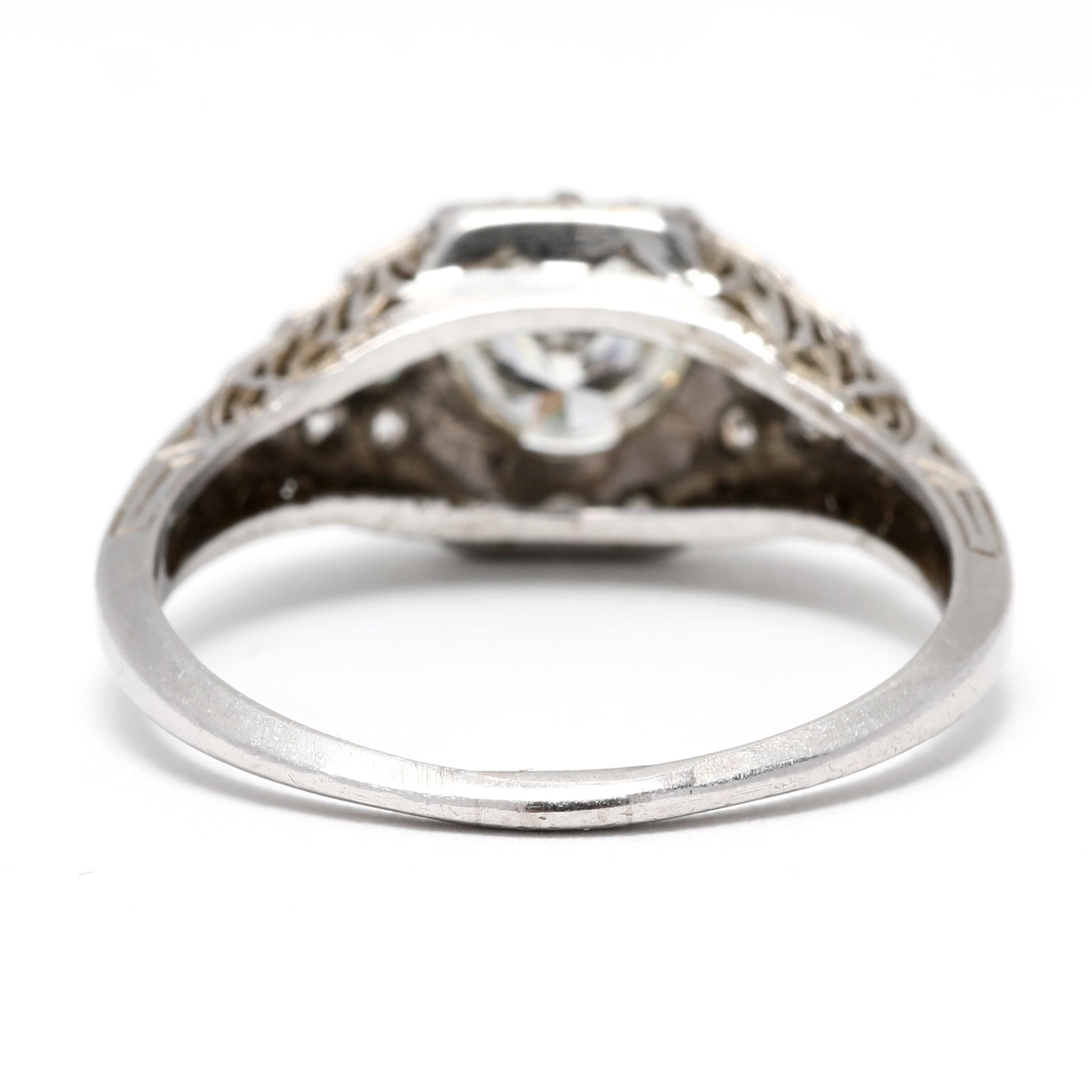Art Deco 0.88ctw Old European Cut Diamond Engagement Ring, Platinum, Ring In Good Condition For Sale In McLeansville, NC