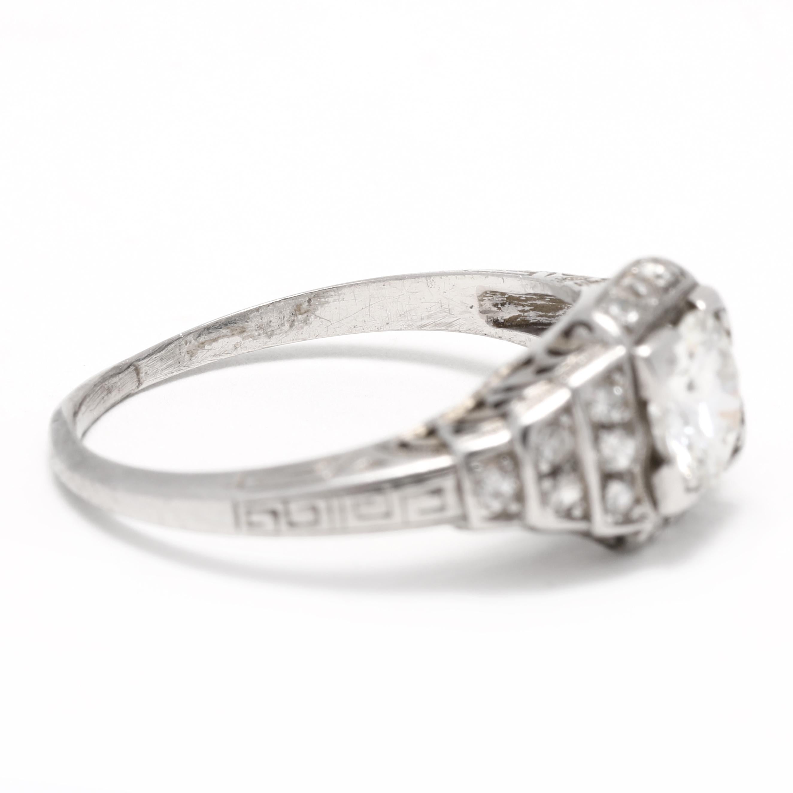 Art Deco 0.88ctw Old European Cut Diamond Engagement Ring, Platinum, Ring For Sale 1