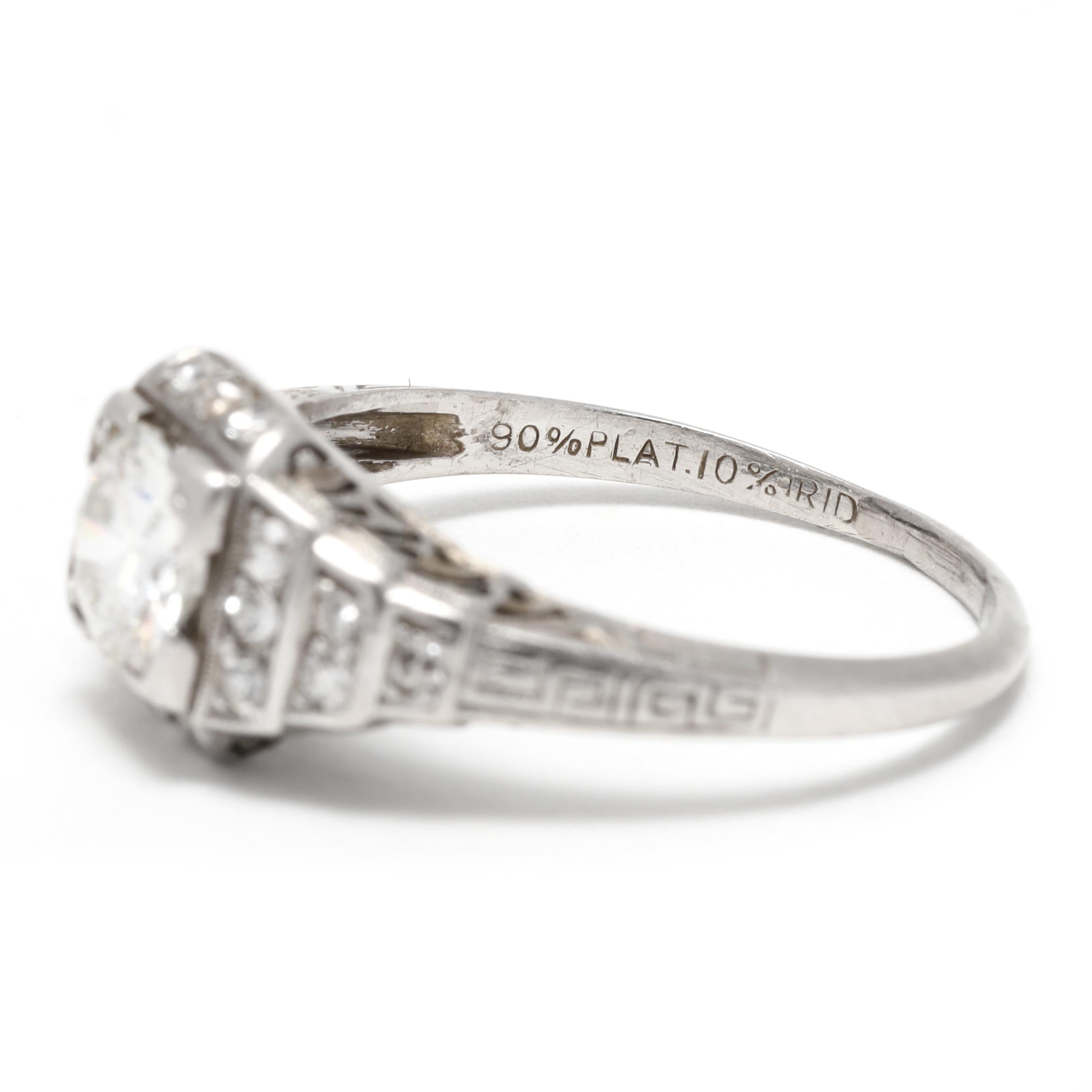 Art Deco 0.88ctw Old European Cut Diamond Engagement Ring, Platinum, Ring For Sale 2