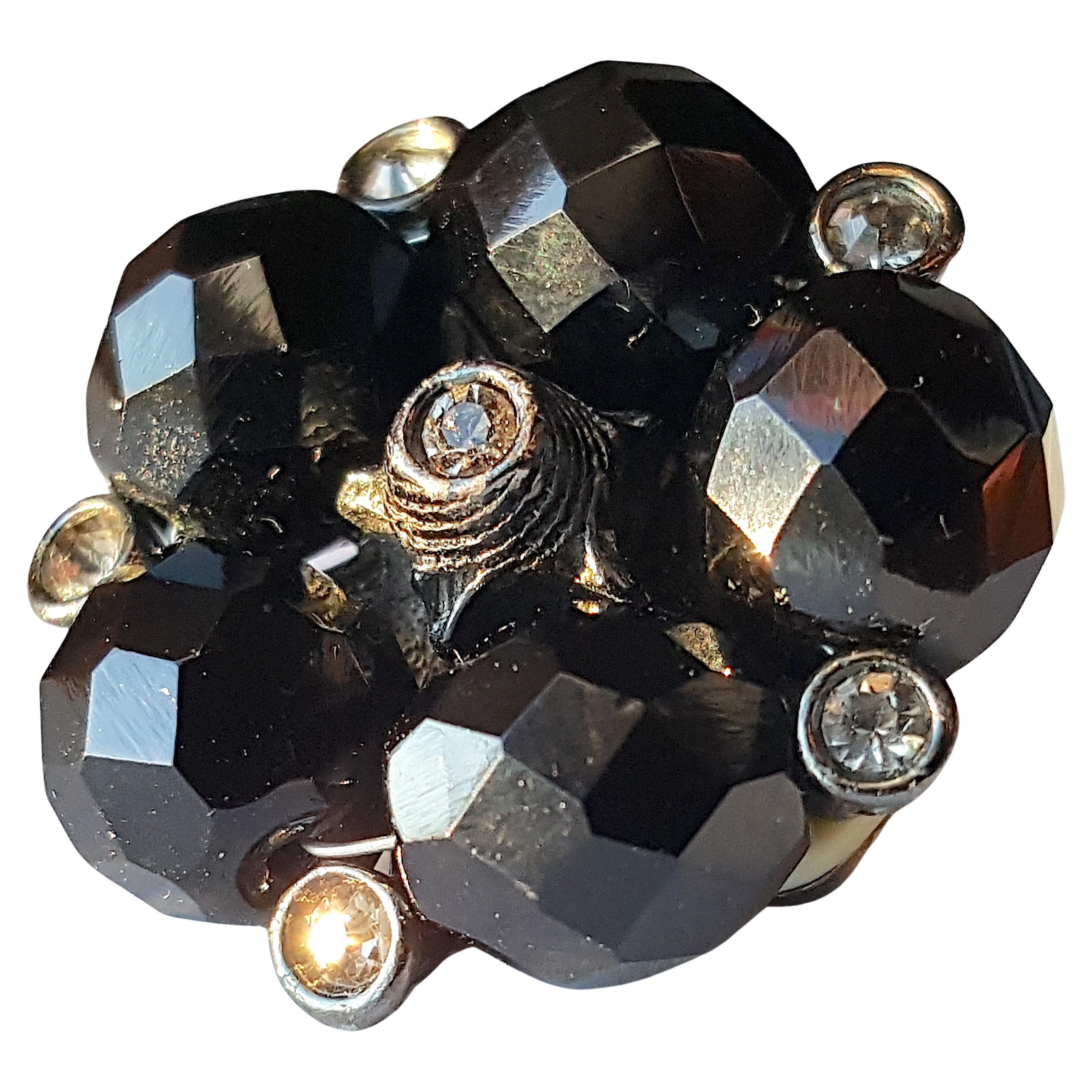 Art Deco 5Schwarze facettierte Diamanten-Spinels 6 Lünettenfassungen Cognacfarbene Diamanten-Ohrringe aus Seidenguss im Angebot