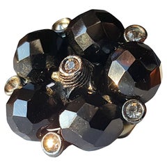 Art Deco 5Schwarze facettierte Diamanten-Spinels 6 Lünettenfassungen Cognacfarbene Diamanten-Ohrringe aus Seidenguss