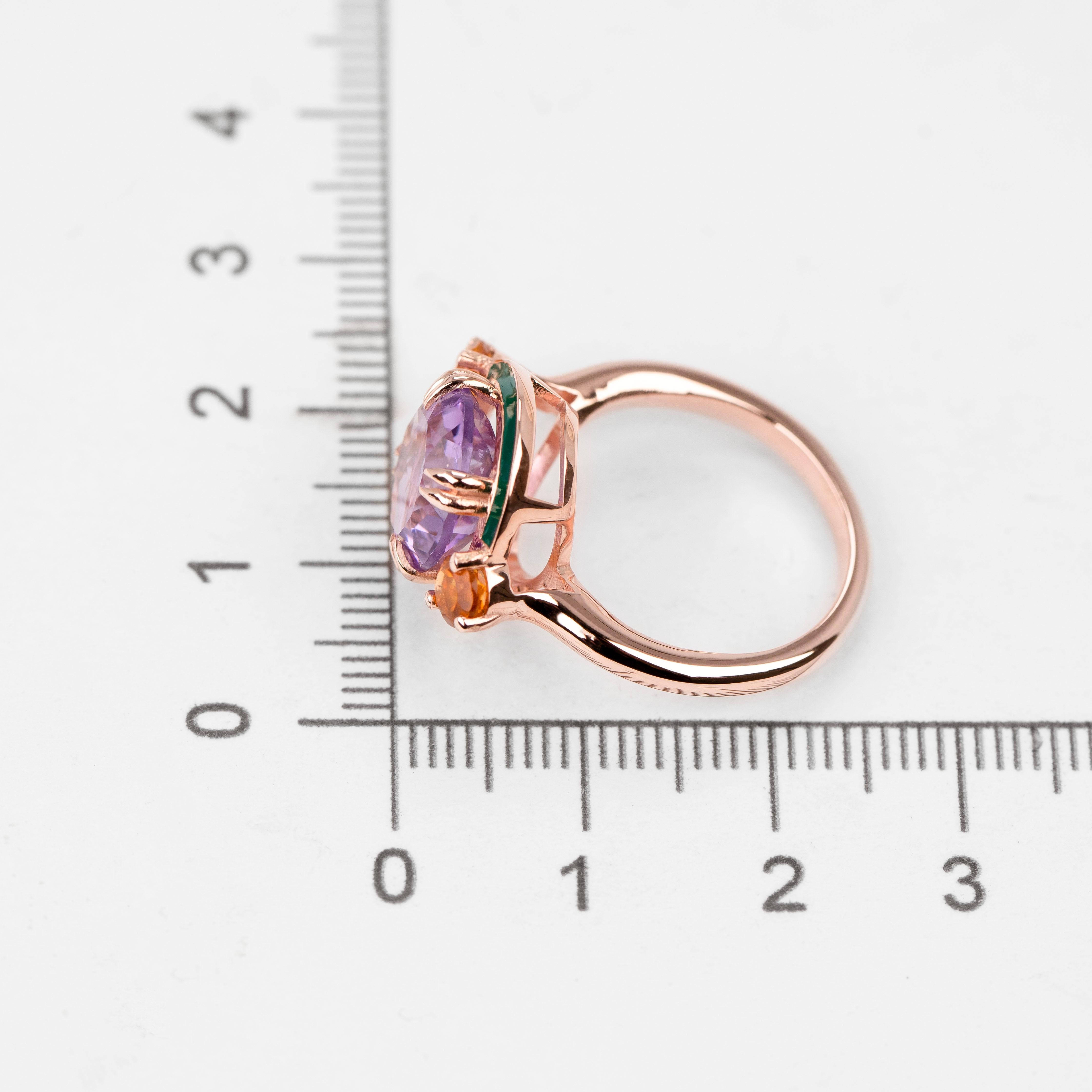 Round Cut Artdeco and Cocktail Ring, Amethyst and Citrine Stone Ring, 14K Gold Ring For Sale
