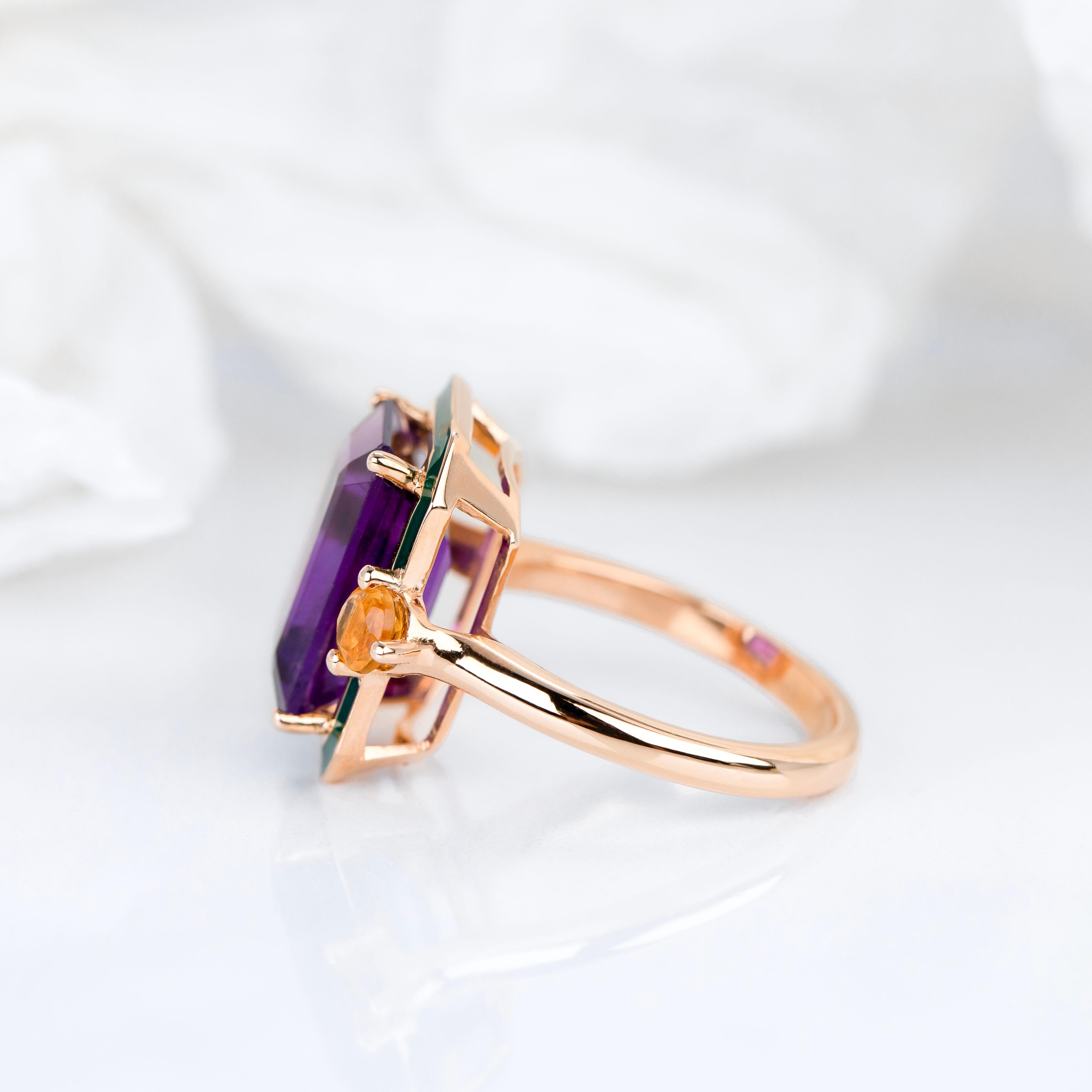 Artdeco and Cocktail Ring, Amethyst and Citrine Stone Ring, 14K Gold Ring For Sale 1