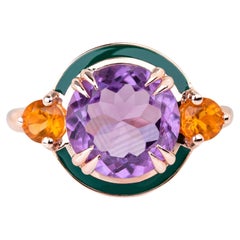 Anello Artdeco e Cocktail, Anello con pietra ametista e citrino, Anello in oro 14K