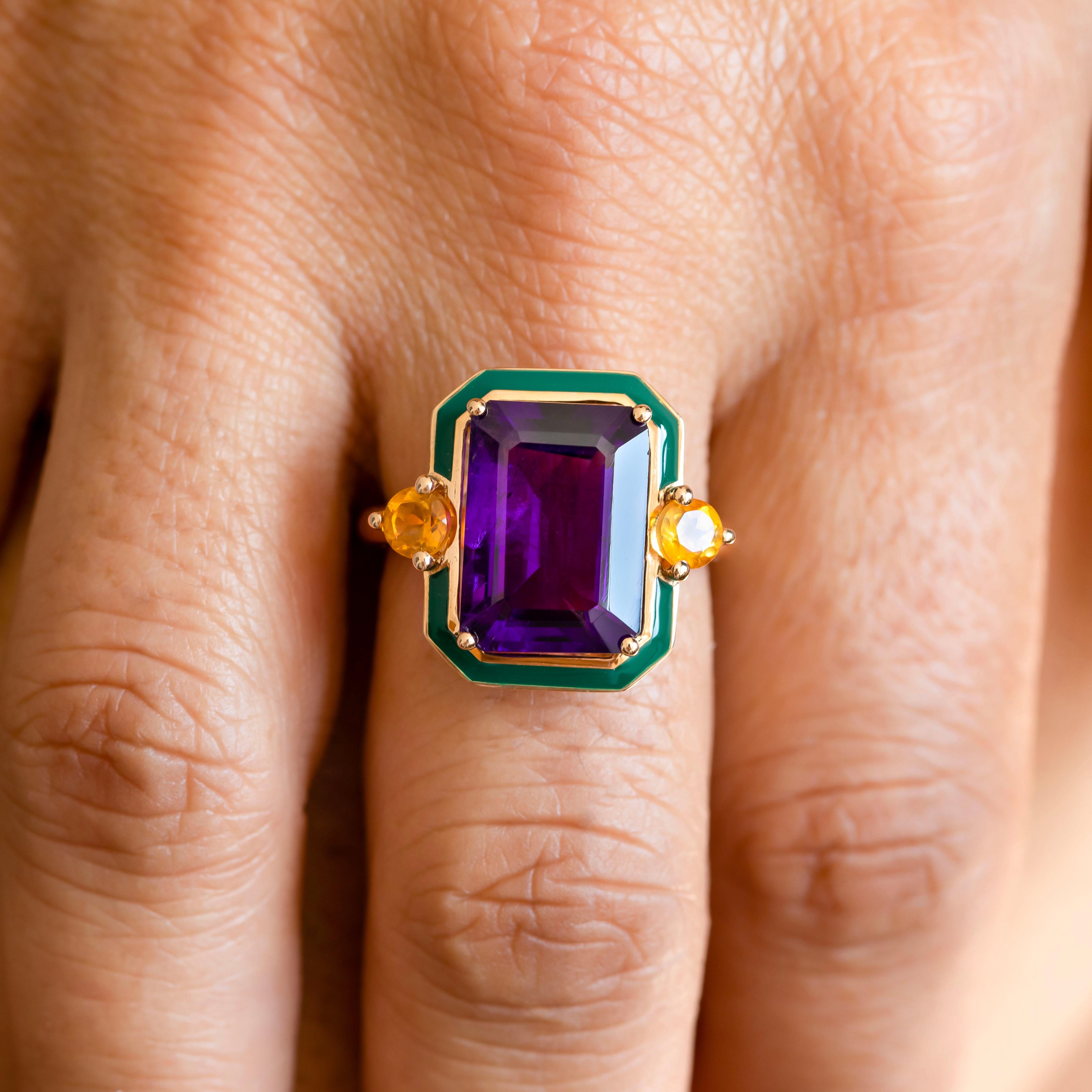 Artdeco and Cocktail Ring,Purple Amethyst  and Raw Citrine Stone Dainty Ring  925 Sterling Silver
Artdeco Style Green Enameled Amethyst Ring, Multistone Ring, Cocktail Ring, Statement Ring, Enameled Ring, Gift For Her

If you want, you can also buy