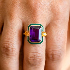 Artdeco and Cocktail Ring, Amethyst and Citrine Stone Ring, 925 Silver Ring