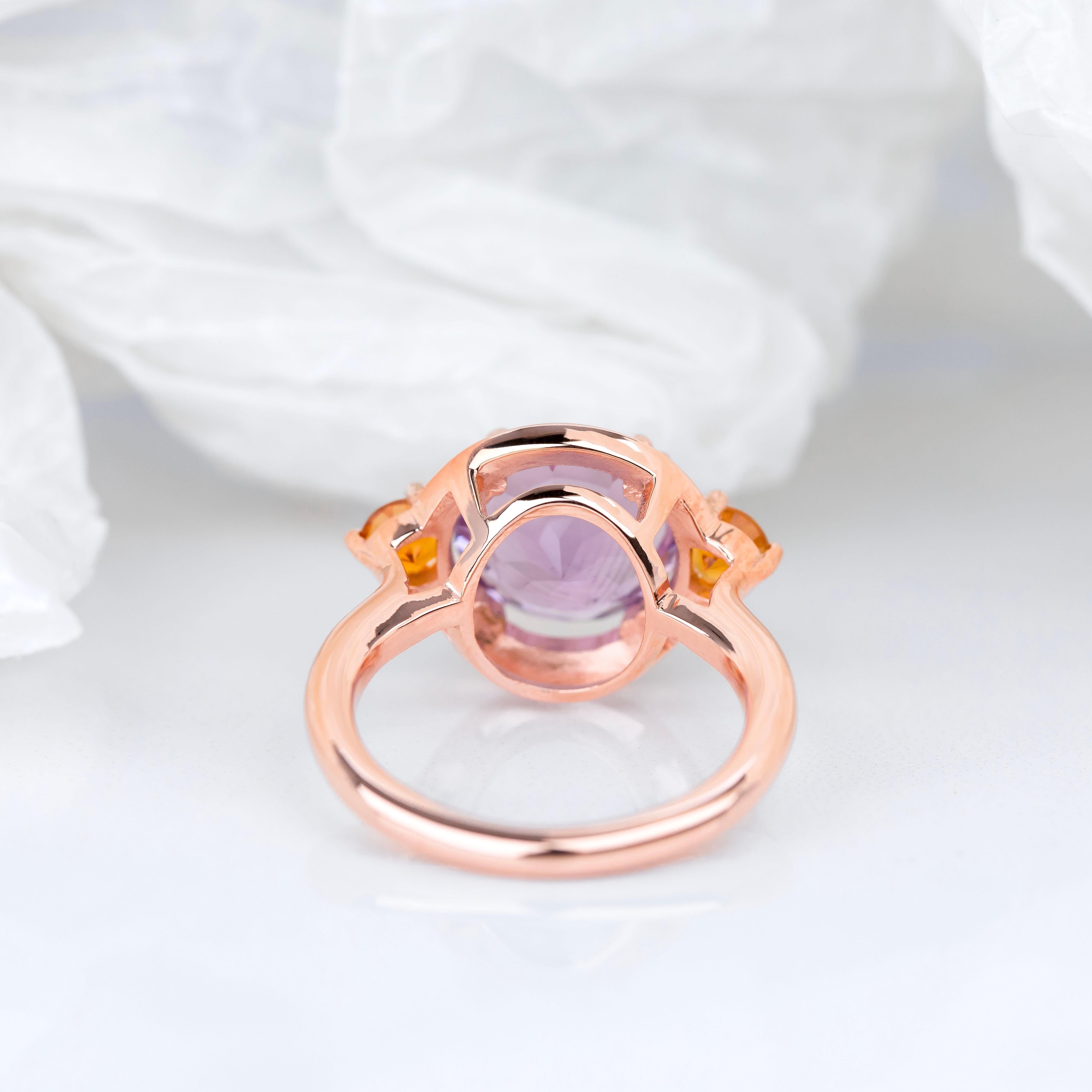 Art Deco Artdeco and Cocktail Ring, Amethyst and Citrine Stone Ring, 925 Silver  Ring For Sale