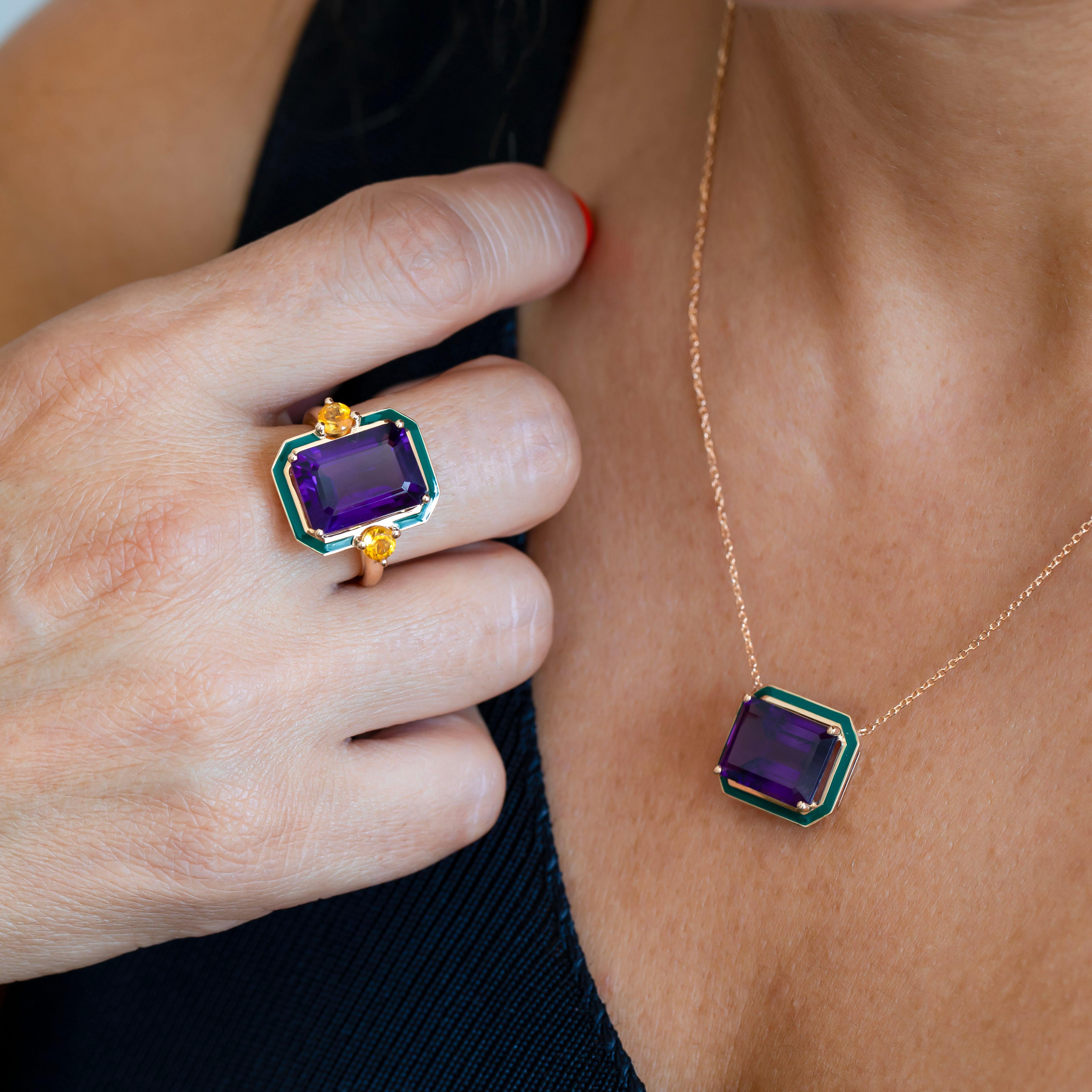 Art Deco Artdeco and Cocktail Ring, Amethyst and Citrine Stone Ring, 925 Silver Ring For Sale