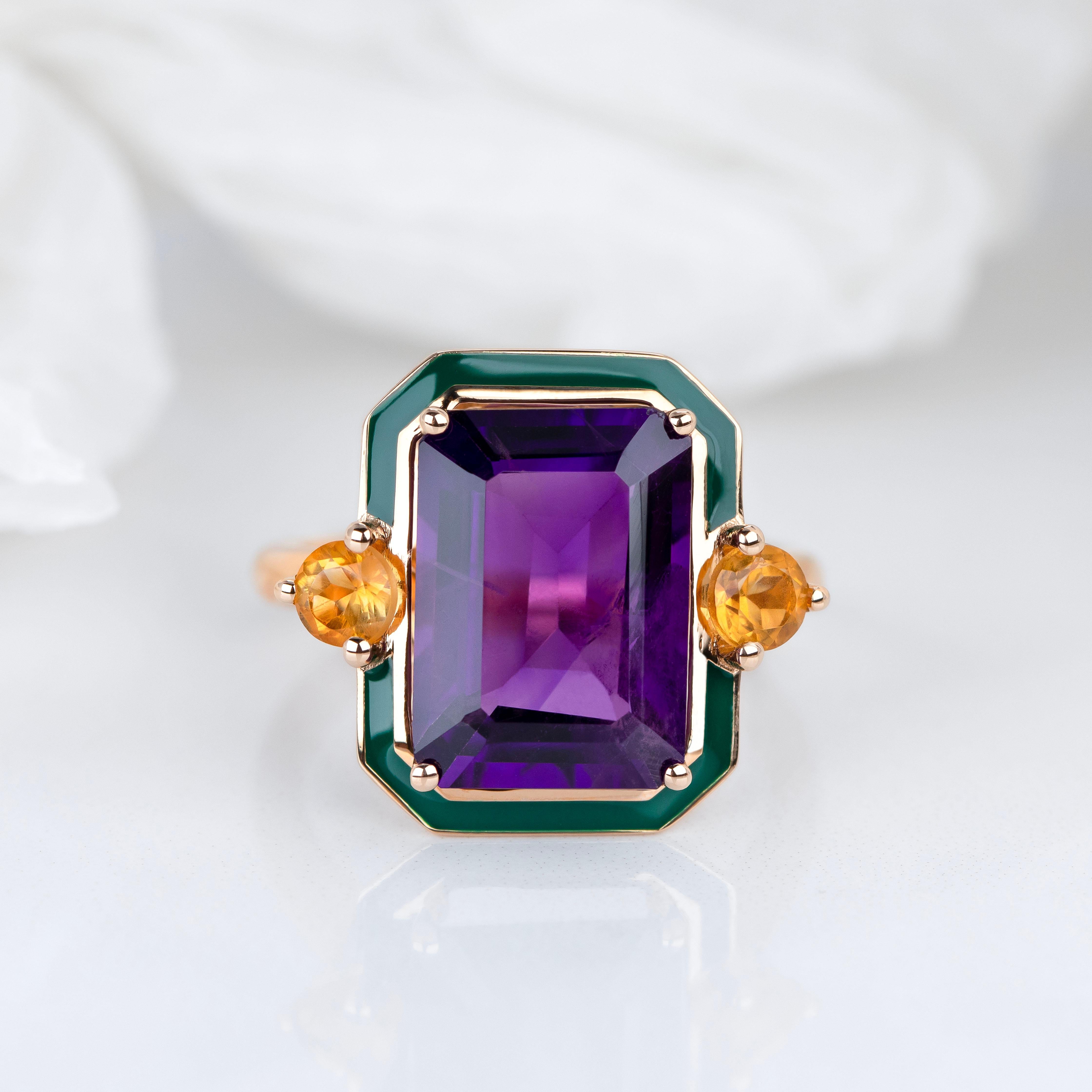 Women's Artdeco and Cocktail Ring, Amethyst and Citrine Stone Ring, 925 Silver Ring For Sale
