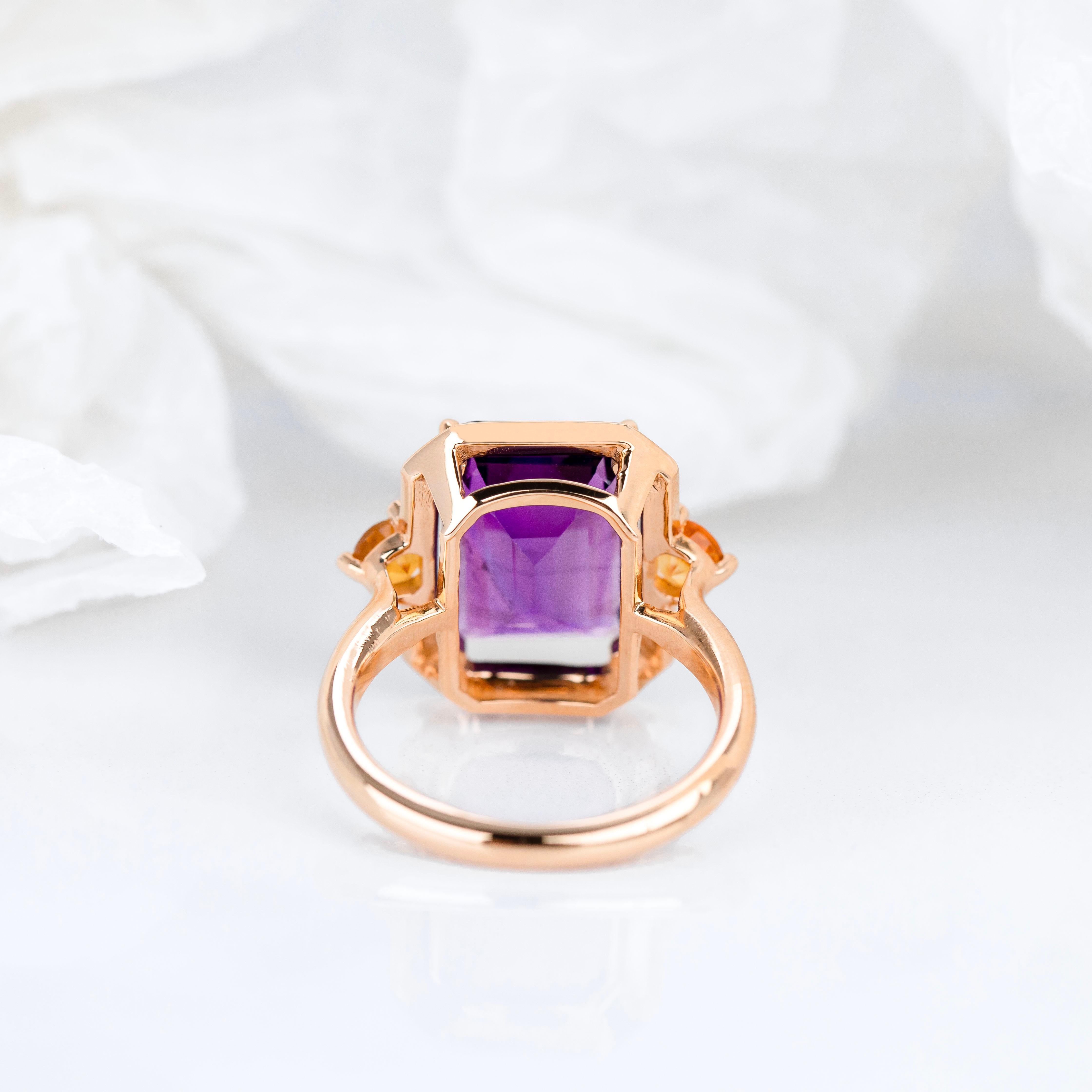 Artdeco and Cocktail Ring, Amethyst and Citrine Stone Ring, 925 Silver Ring For Sale 2