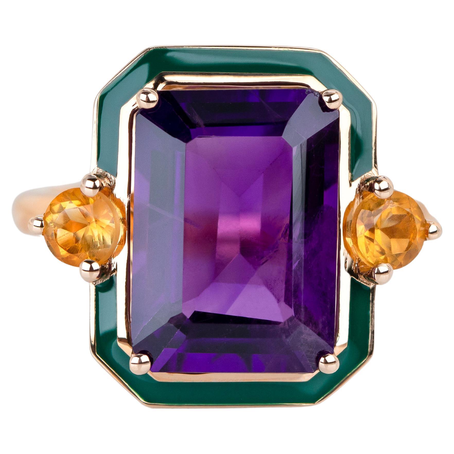 Anillo Artdeco y Cocktail, Anillo Amatista y Citrino, Anillo Plata 925